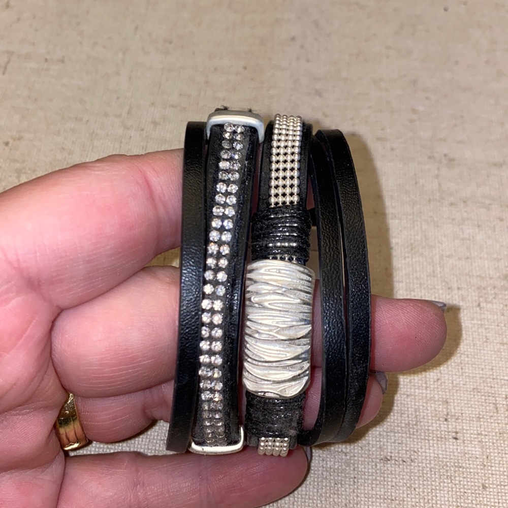 Black and silver leather cuff